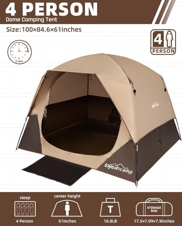 4 Person Blackout Camping Tent, Easy Setup Waterproof Family Dome Tent for Camping with Rainfly, Portable Double Layer Large Family Tent for Outdoor Camping&Hiking - Image 2