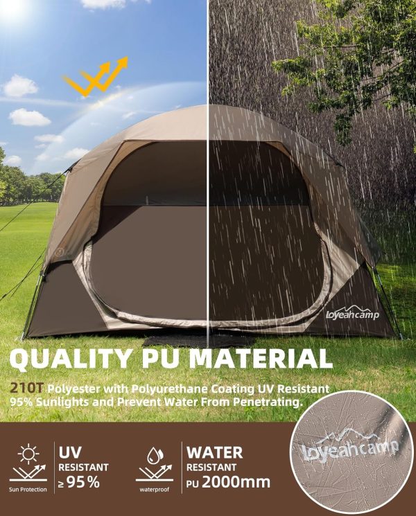 4 Person Blackout Camping Tent, Easy Setup Waterproof Family Dome Tent for Camping with Rainfly, Portable Double Layer Large Family Tent for Outdoor Camping&Hiking - Image 3