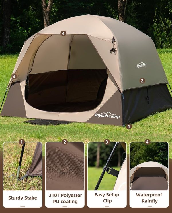 4 Person Blackout Camping Tent, Easy Setup Waterproof Family Dome Tent for Camping with Rainfly, Portable Double Layer Large Family Tent for Outdoor Camping&Hiking - Image 4