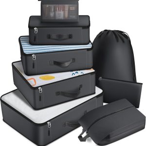 8 Set Packing Cubes for Suitcase and Luggage, Organizers for Travel Essentials Accessories, 4 Size (Extra Large, Large, Medium, Small) with Toiletries/Laundry/Shoes/Sock Bags (Grey)