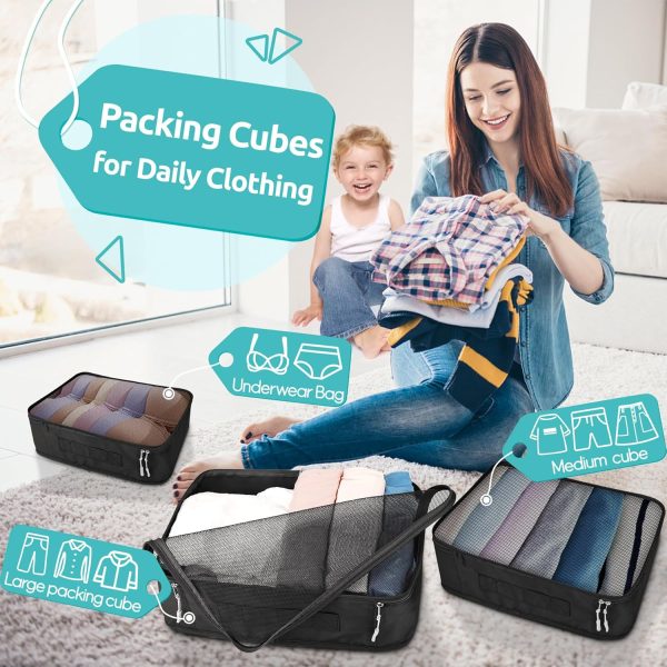 ALL INCLUDED - 12 Set Packing Cubes for Suitcases Carry On, Travel Essentials/Accessories Luggage Organizer Bags Set, Includes Cubes, Shoes Bag, Matte Cosmetic Bag, Laundry Bag (Black) - Image 2