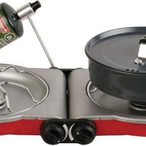 Coleman Fold N Go 2-Burner Propane Camping Stove, Portable Folding Camp Stove with Push-Button Instant Ignition, 2 Adjustable Burners with Pressure Control and 20,000 BTUs of Power