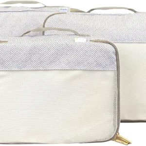 Itzy Ritzy Packing Cubes for Travel – Set of 3 Packing Cubes or Travel Organizers; Each Travel Cube Features a Mesh Top, Double Zippers and a Fabric Handle (Milk & Honey)