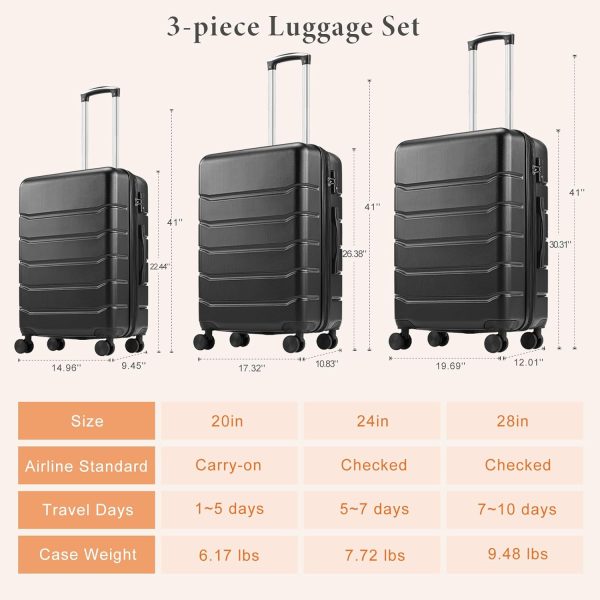 Sweetcrispy 20 inch Carry on Luggage, Hard Shell ABS Suitcase with Double Spinner Wheels, Lightweight Expandable Rolling Suit Case with TSA Lock - Image 2