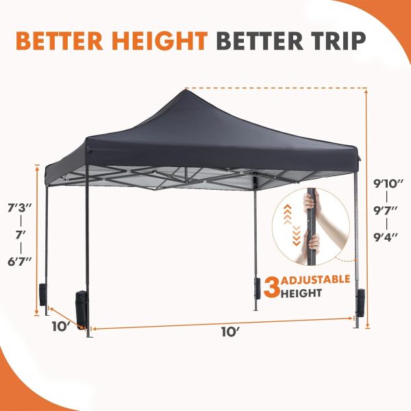 Sweetcrispy Canopy Tent 10x10 Pop Up Canopy Heavy Duty Canopy Tents for Parties Backyard Waterproof Portable Tent Pop Up Shade Canopy with Sand Bags Dark Grey - Image 5