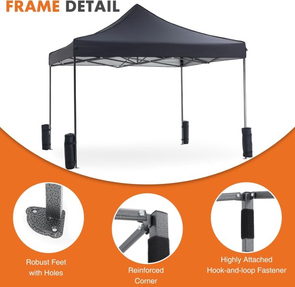 Sweetcrispy Canopy Tent 10x10 Pop Up Canopy Heavy Duty Canopy Tents for Parties Backyard Waterproof Portable Tent Pop Up Shade Canopy with Sand Bags Dark Grey - Image 10