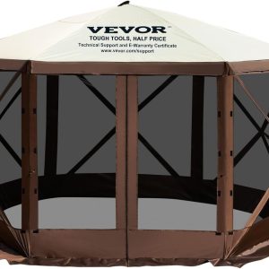 VEVOR Pop Up Gazebo Screen Tent, Pop-Up Instant Gazebo Tent with Mosquito Netting Outdoor Canopy, 6 Sided Sun Shelter 10x10ft with 6 Removable Wind Cloths & 2 Mesh Windows, Pavilion Tent for Patio