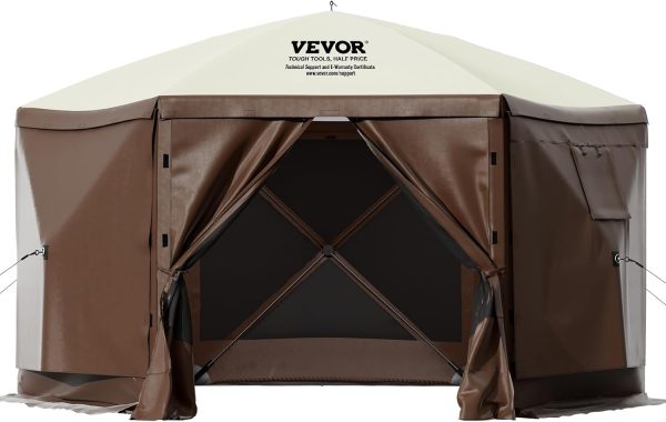 VEVOR Pop Up Gazebo Screen Tent, Pop-Up Instant Gazebo Tent with Mosquito Netting Outdoor Canopy, 6 Sided Sun Shelter 10x10ft with 6 Removable Wind Cloths & 2 Mesh Windows, Pavilion Tent for Patio - Image 11