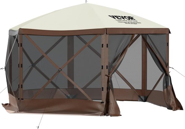 VEVOR Pop Up Gazebo Screen Tent, Pop-Up Instant Gazebo Tent with Mosquito Netting Outdoor Canopy, 6 Sided Sun Shelter 10x10ft with 6 Removable Wind Cloths & 2 Mesh Windows, Pavilion Tent for Patio - Image 12