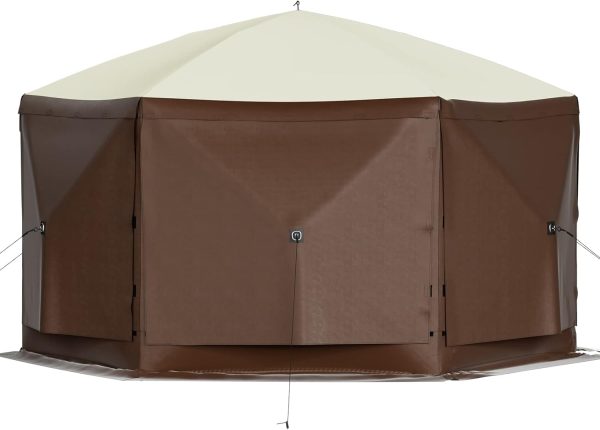 VEVOR Pop Up Gazebo Screen Tent, Pop-Up Instant Gazebo Tent with Mosquito Netting Outdoor Canopy, 6 Sided Sun Shelter 10x10ft with 6 Removable Wind Cloths & 2 Mesh Windows, Pavilion Tent for Patio - Image 13