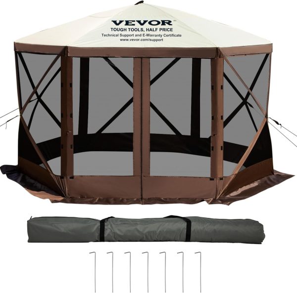 VEVOR Pop Up Gazebo Screen Tent, Pop-Up Instant Gazebo Tent with Mosquito Netting Outdoor Canopy, 6 Sided Sun Shelter 10x10ft with 6 Removable Wind Cloths & 2 Mesh Windows, Pavilion Tent for Patio - Image 10