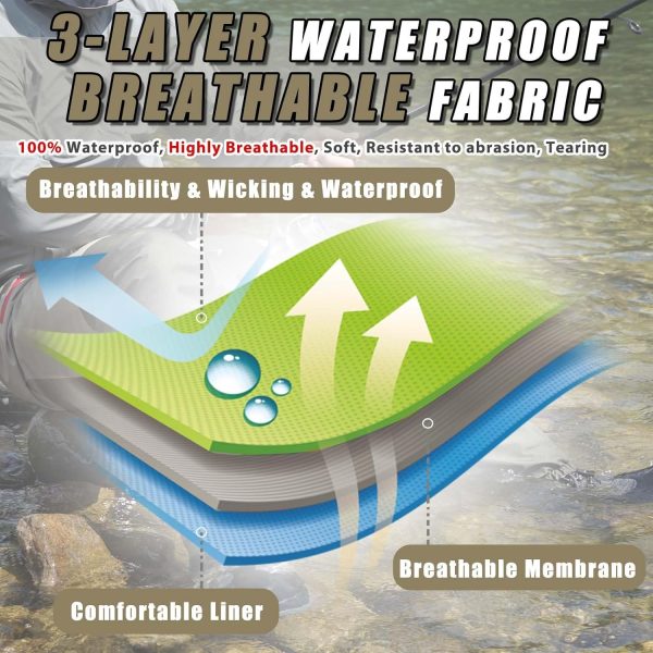 Waist Wader Pants for Men and Women, 3-Ply Breathable Waterproof Fishing Waders with Pockets and Durable Stockingfoot, Size XL - Image 3