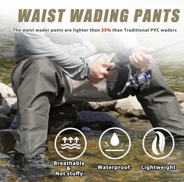 Waist Wader Pants for Men and Women, 3-Ply Breathable Waterproof Fishing Waders with Pockets and Durable Stockingfoot, Size XL - Image 5