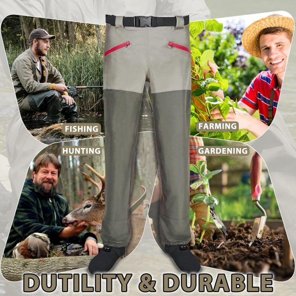 Waist Wader Pants for Men and Women, 3-Ply Breathable Waterproof Fishing Waders with Pockets and Durable Stockingfoot, Size XL - Image 6