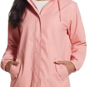 Womens Waterproof Coated Rain Jacket with Hood -Light Windbreaker Raincoat for Women-Hooded Rain Slicker